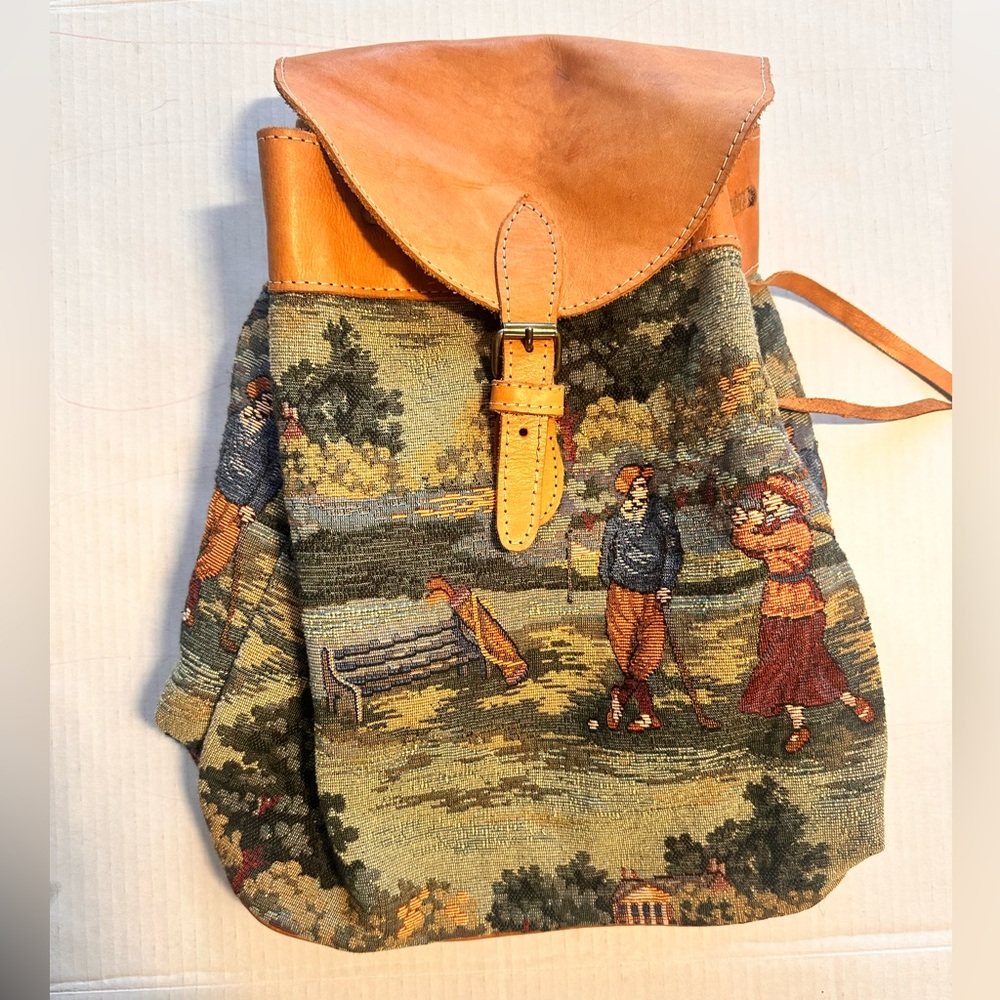 Holdings Fine Accessories Tapestry & Leather Backpack – Vintage Golf Scene